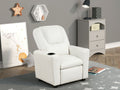 88853 Marisa 23" wide white faux leather kids size youth recliner chair with cup holders