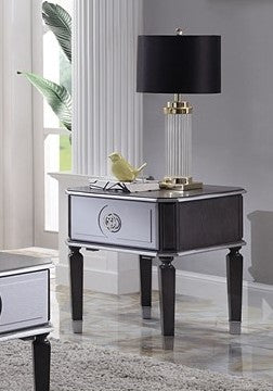 Acme 88817 House Beatrice charcoal and light grey finish wood end table with drawer