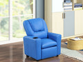 88856 Marisa 23" wide blue faux leather kids size youth recliner chair with cup holders
