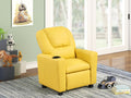 88857 Marisa 23" wide yellow faux leather kids size youth recliner chair with cup holders