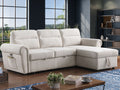89112CWH Hugo beige chenille fabric pop up sleep area reversible storage chaise sectional sofa nail head trim USB