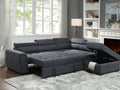 89138 3 pc Haris dark grey fabric 97" sectional sofa set with pop up sleep area adjustable headrests storage ottoman