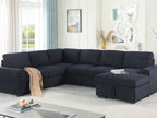 89139 4 pc Selene dark grey woven fabric sectional sofa with pop up sleep area and storage chaise