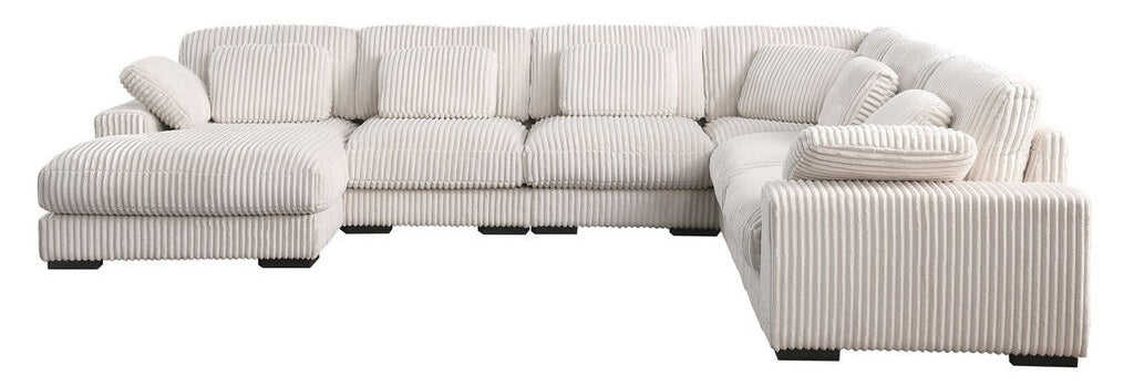 89160 6 pc Nadine beige wide corduroy fabric modular sectional sofa set with chaise