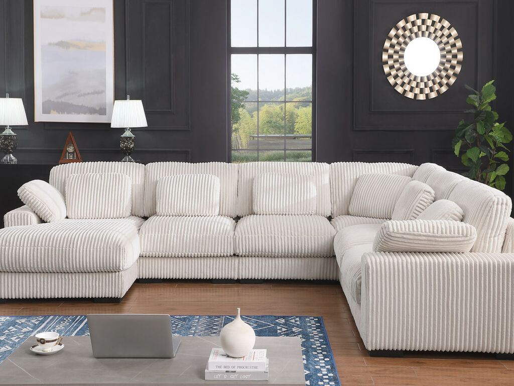 89160 6 pc Nadine beige wide corduroy fabric modular sectional sofa set with chaise