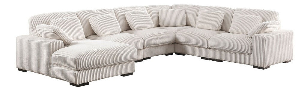 89160 6 pc Nadine beige wide corduroy fabric modular sectional sofa set with chaise