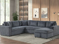 89167 3 pc Ruxley 123" grey corduroy fabric sectional sofa with pop up sleep area and storage chaise