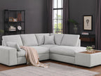 89294 3 pc Joshua beige woven fabric 100" sectional sofa set with chaise and ottoman table