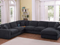 89295-1 4 pc Celine dark grey chenille fabric 128" modular sectional sofa set with chaise and cup holders wtih USB charging
