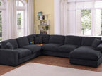 89295-1 4 pc Celine dark grey chenille fabric 128" modular sectional sofa set with chaise and cup holders wtih USB charging
