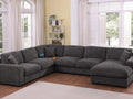 89296-1 4 pc Celine grey chenille fabric 128" modular sectional sofa set with chaise and cup holders wtih USB charging