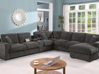 89296 6 pc Celine grey chenille fabric modular sectional sofa set with chaise and consoles with USB charging