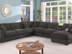 89296 6 pc Celine grey chenille fabric modular sectional sofa set with chaise and consoles with USB charging