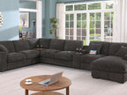 89296 6 pc Celine grey chenille fabric modular sectional sofa set with chaise and consoles with USB charging