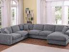 89297-1 4 pc Celine light grey chenille fabric 128" modular sectional sofa set with chaise and cup holders wtih USB charging