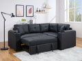 89308 2 pc Donovan black faux leather 84.5" sectional sofa set with pop up sleep area USB charging cup holders storage arms