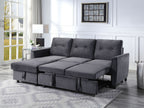 89330 Hudson dark grey velvet 83" reversible storage chaise pop up sleep area sectional sofa