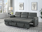 89331-DG Ivy dark grey velvet 81.5" reversible storage chaise pop up sleep area sectional sofa
