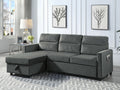 89331-DG Ivy dark grey velvet 81.5" reversible storage chaise pop up sleep area sectional sofa