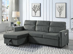 89331-DG Ivy dark grey velvet 81.5" reversible storage chaise pop up sleep area sectional sofa