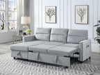 89331-LG Ivy light grey velvet 81.5" reversible storage chaise pop up sleep area sectional sofa