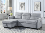 89331-LG Ivy light grey velvet 81.5" reversible storage chaise pop up sleep area sectional sofa