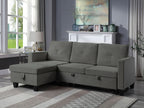 89332-DG Ivy dark grey velvet 81.5" reversible storage chaise pop up sleep area sectional sofa