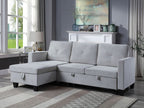 89332-LG Ivy light grey velvet 81.5" reversible storage chaise pop up sleep area sectional sofa