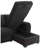 89336 Veronica black teddy bear fleece fabric pop up sleep area reversible storage chaise sectional sofa