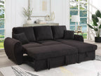 89336 Veronica black teddy bear fleece fabric pop up sleep area reversible storage chaise sectional sofa