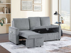 89427 Oswin light grey corduroy fabric 70" pop up chaise and pop up storage under love seat sofa set