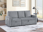 89427 Oswin light grey corduroy fabric 70" pop up chaise and pop up storage under love seat sofa set