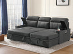 89620 Hugo grey polished microfiber fabric pop up sleep area reversible storage chaise sectional sofa cup holders