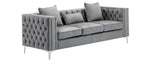 89715-SL 2 pc Lorreto grey velvet tufted fabric sofa and love seat set with nail head trim accents