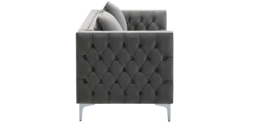 89715-SL 2 pc Lorreto grey velvet tufted fabric sofa and love seat set with nail head trim accents