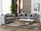 89715-SL 2 pc Lorreto grey velvet tufted fabric sofa and love seat set with nail head trim accents
