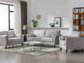 89728LG 2 pc Damian light grey woven fabric sofa and love seat set with dark brown wood legs