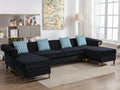 89840BK-5 3 pc Maddie black velvet fabric 128" sectional sofa with gold trim accents double chaise