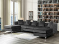 87841GY 3 pc Ryan dark grey tufted velvet fabric sectional sofa with double chaise and chrome legs