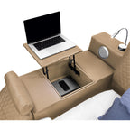 Zoya Caramel Faux Leather Modern Queen Bed with Massage Lounge, Bluetooth Speakers & Reading Lights