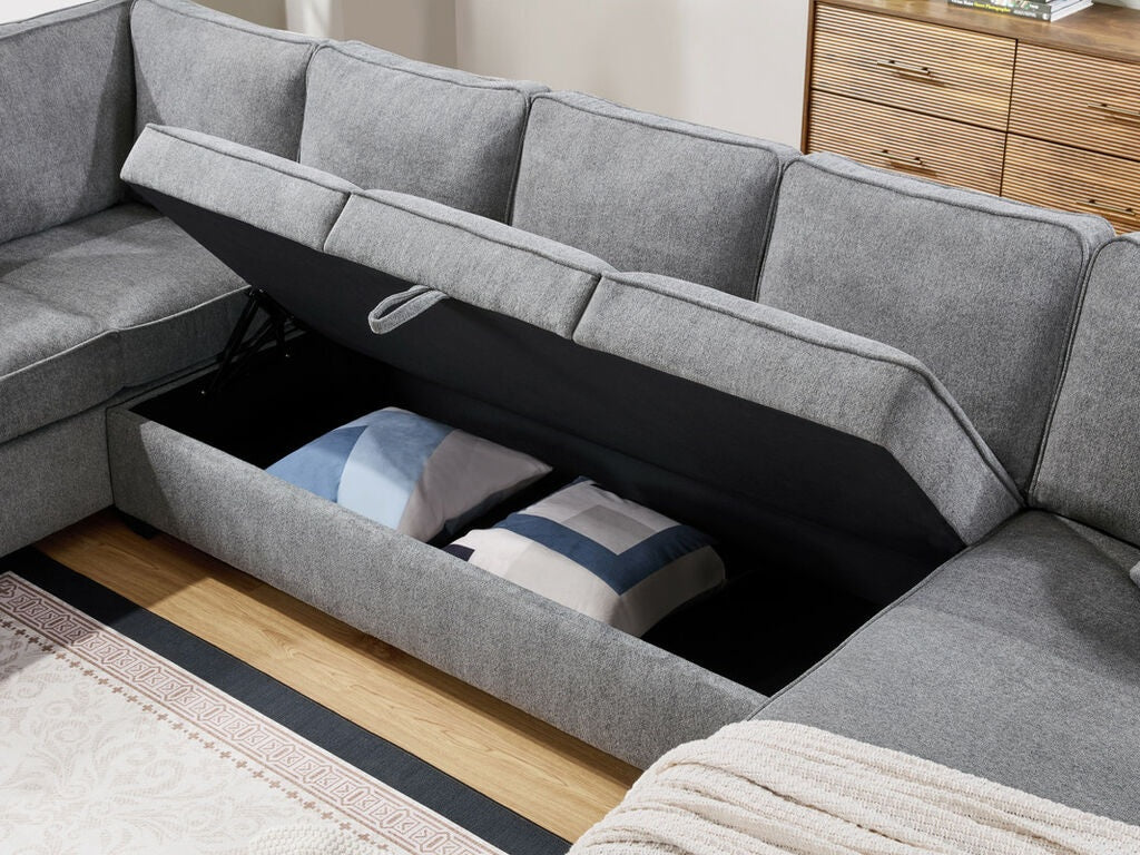81620 3 pc Samara grey chenille fabric 137" sectional sofa set storage in love seat with chaise