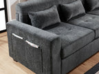 89306 3 pc Trey grey chenille fabric 115" sectional sofa set with adjustable headrests USB charging and storage ottoman