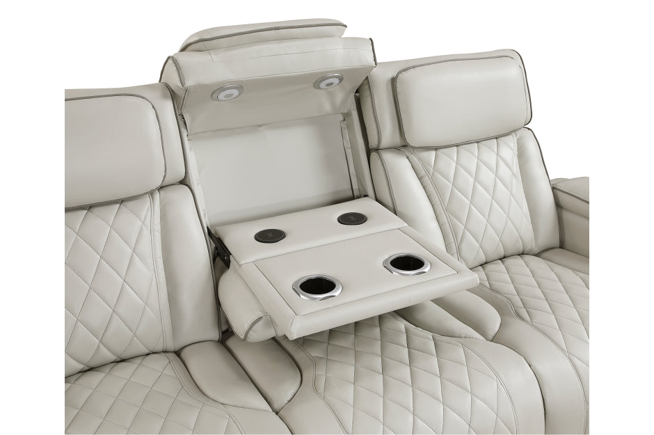 Homelegance 9516TPE-2PWH 2 pc Fairway taupe breathable faux leather power motion sofa and love seat set USB LED