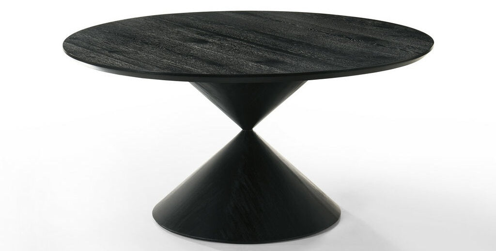 30055-7PC 7 pc Haven ebony black finish wood 59" round modern dining table set