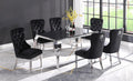 9001-9008BK 7 pc Blaisdell chrome plated metal legs black glass top dining table set with black velvet chairs