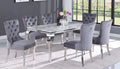 9002-9007GY 7 pc Blaisdell chrome plated metal legs white marble top dining table set with grey velvet chairs
