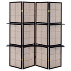 Coaster 900166 Red barrel studio moultry 4 panel espresso finish wood room divider shoji screen with center shelves