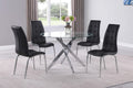 9003A-9010BK 5 pc Blaisdell chrome plated metal legs 45" Dia glass top dining table set with black faux leather chairs