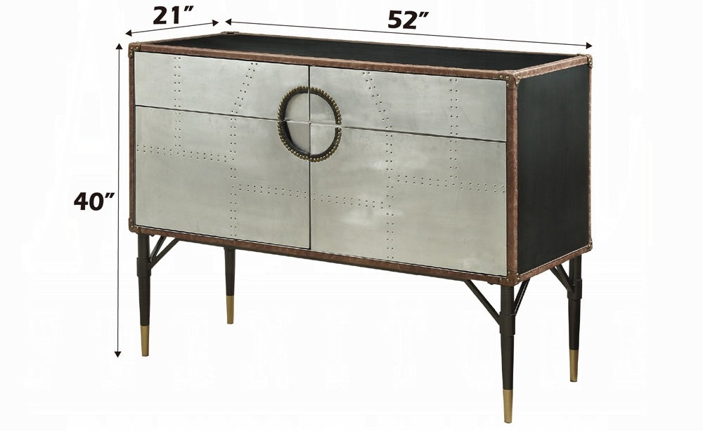 Acme 90030 Brancaster top grain leather and aluminum console entry hall sideboard cabinet