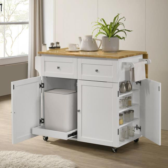Coaster 900558 Wildon home silvain chefs helper white natural finish wood top large kitchen storage island